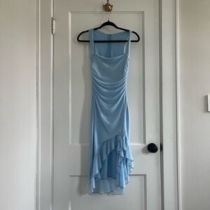 Light Blue Sleeveless Ruffle High-Low Dress